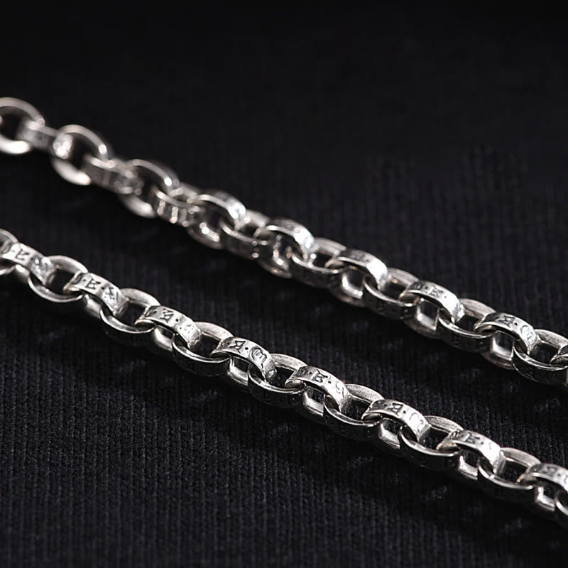 Buddha Stones925 スターリングシルバーオーム・マニ・パドメ・フム彫刻デザイン 創造性 メタルブレスレット