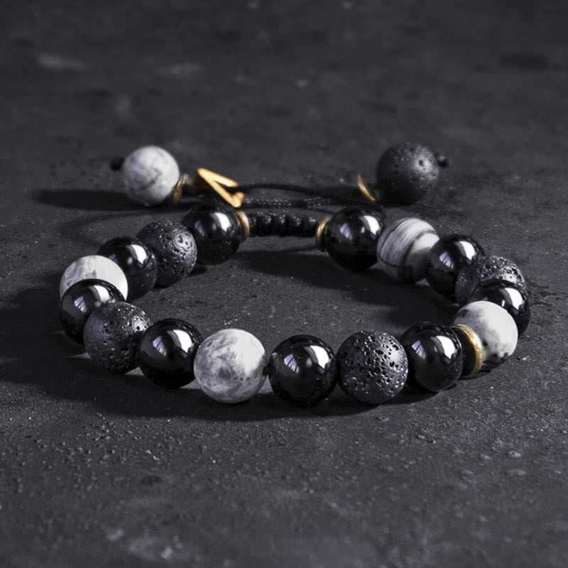 Buddha Stones黒曜石 溶岩石 陰陽強さブレスレット - image 2