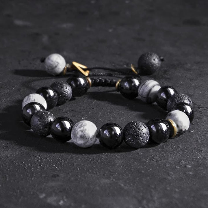 Buddha Stones黒曜石 溶岩石 陰陽強さブレスレット - image 2