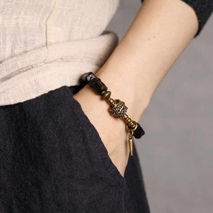Buddha Stones黒檀 銅 バランス 守護 カップル ブレスレット