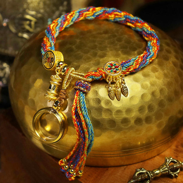 Buddha Stonesチベットオーム・マニ・パドメ・フムキャッチャー 幸運 カラフル 輪廻転生 結び目 紐 ブレスレット