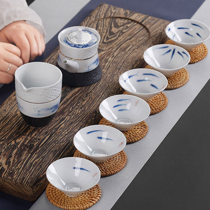 Buddha Stonesヴィンテージ 梅 蘭 竹 菊 蓮 鯉 陶器 ティーカップ カンフー ティーカップ