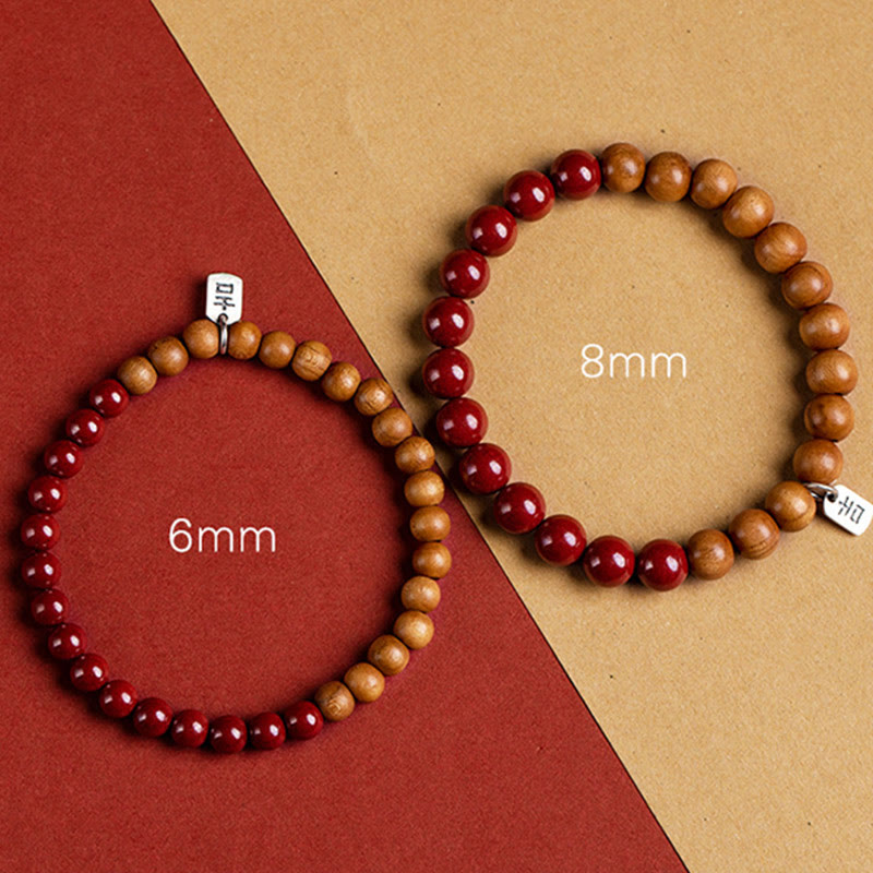 Buddha Stones925スターリングシルバー ピーチウッド シナバー 邪悪な霊を払うブレスレット