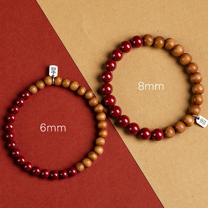 Buddha Stones925スターリングシルバー ピーチウッド シナバー 邪悪な霊を払うブレスレット