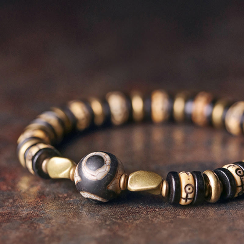 Buddha Stonesチベット骨ビーズ 黒檀 強さのブレスレット