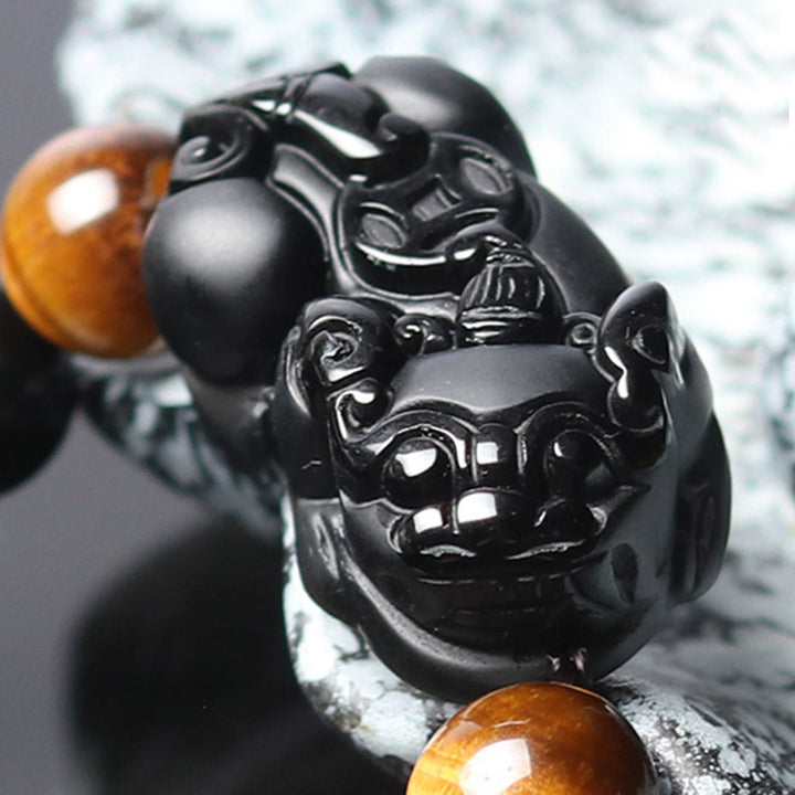 Buddha Stones風水貔貅レインボーオブシディアンタイガーアイ開運財運ブレスレット