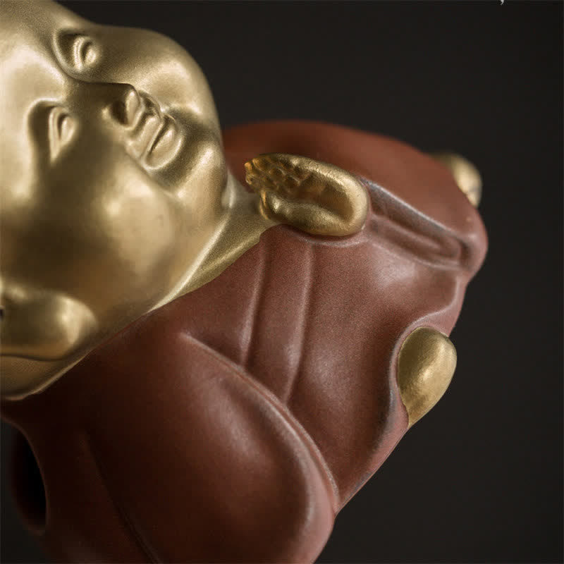 小さな仏陀の笑い仏陶器の癒しの香炉