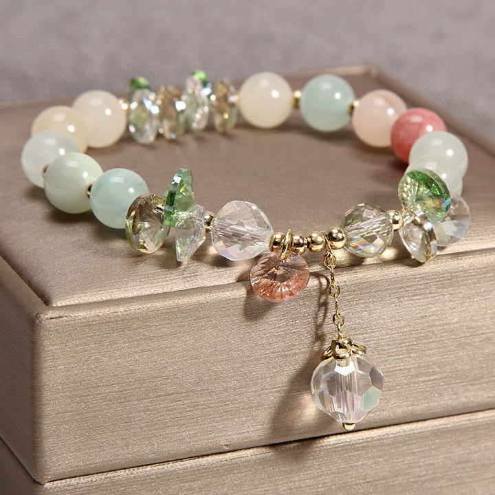 Buddha Stonesキャッツアイ ピンククリスタル ピースチャームブレスレット