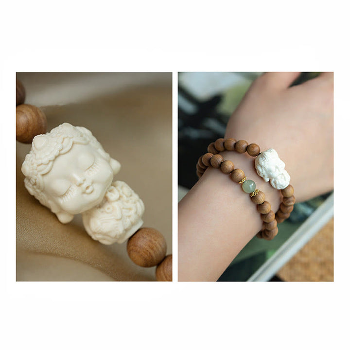 Buddha Stones白檀 和田翡翠 象牙 フルーツグリーンターラ 守護ブレスレット