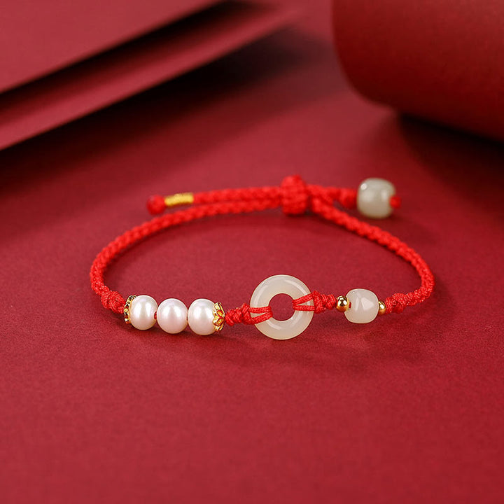 Buddha Stones 925スターリングシルバーメッキゴールド和田翡翠平和バックルパール幸運ブレスレット