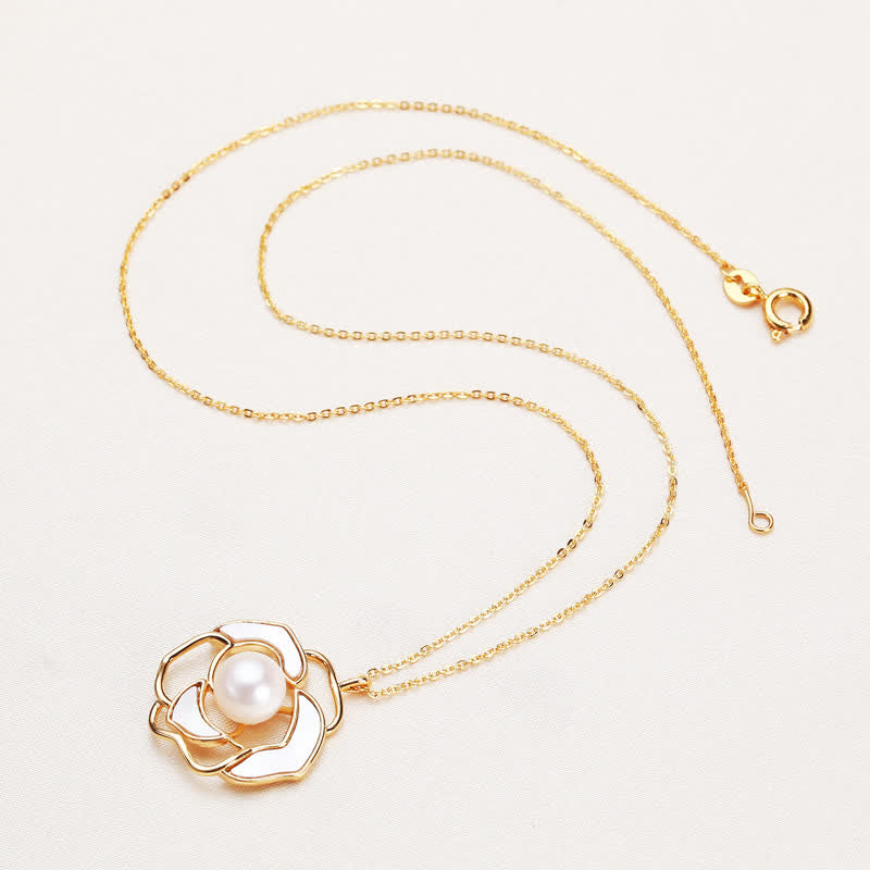 Buddha Stones925スターリングシルバー パール カメリア柄 幸福のネックレス ペンダント イヤリング