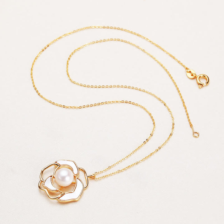 Buddha Stones925スターリングシルバー パール カメリア柄 幸福のネックレス ペンダント イヤリング