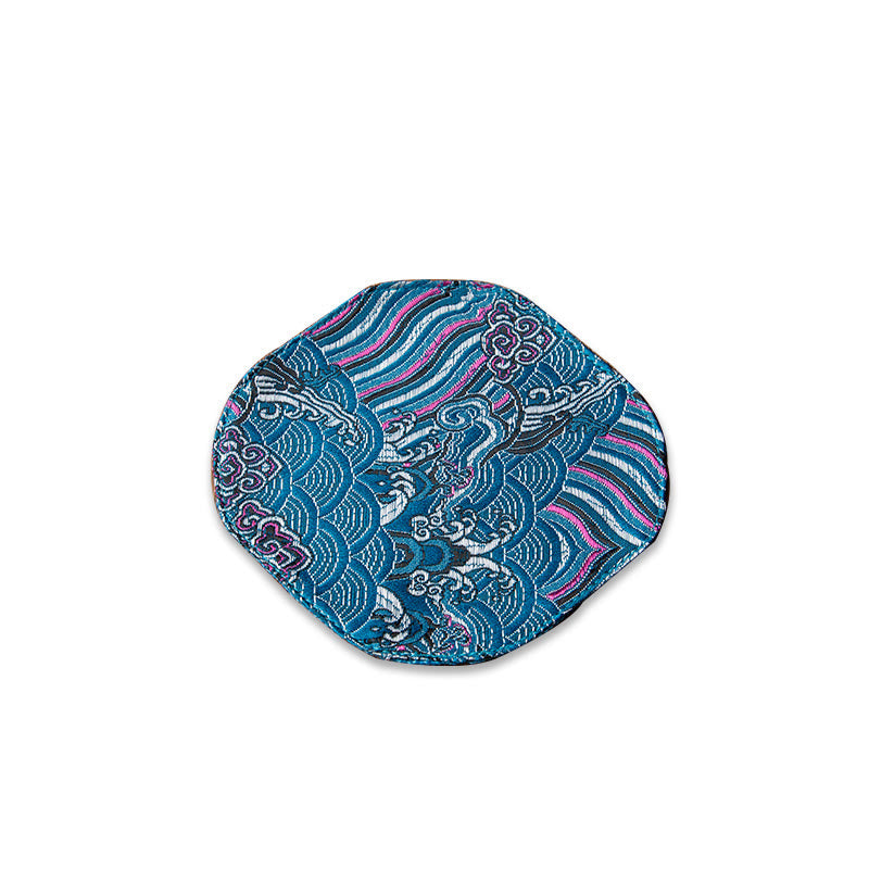 Buddha Stonesヴィンテージ海波竹梅刺繍カップマットパッドティーカップコースターカンフーティーマット