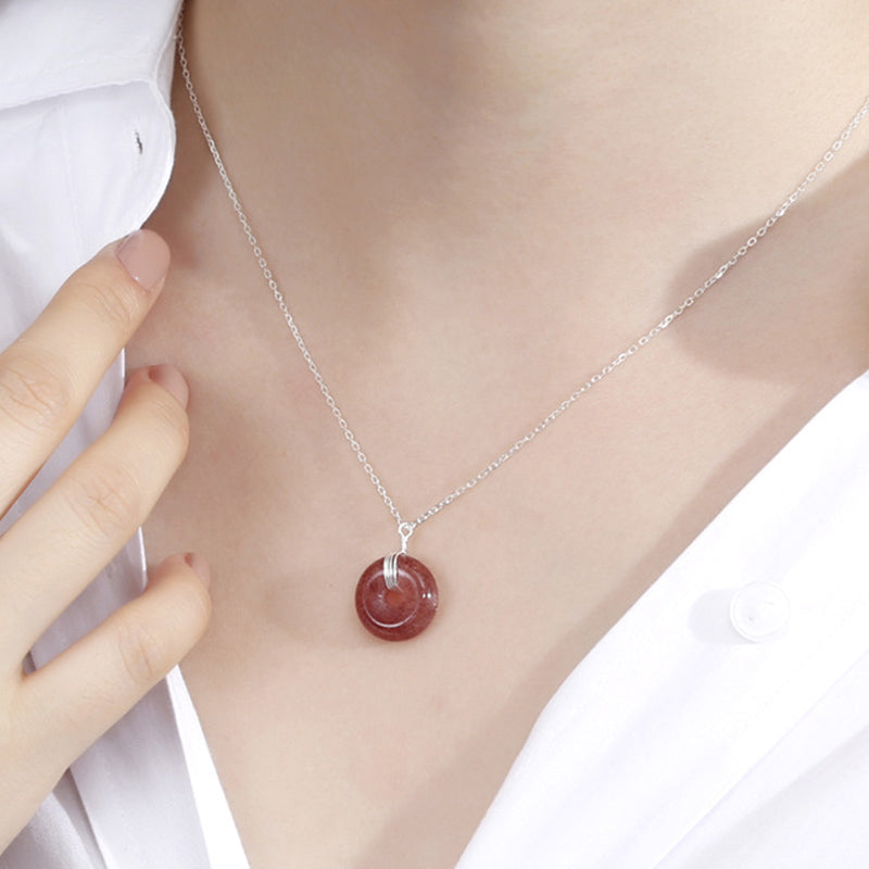 Buddha Stones925スターリングシルバー ストロベリークォーツ ヒーリングポジティブネックレス