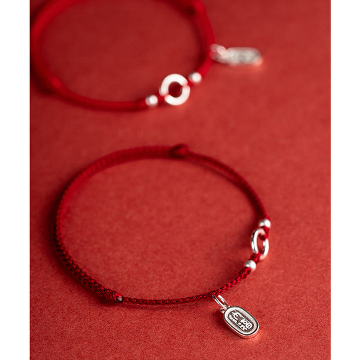 Buddha Stones925 スターリングシルバー 幸運 幸運 平和 喜び 蓮 平和バックル レッドストリングブレスレット