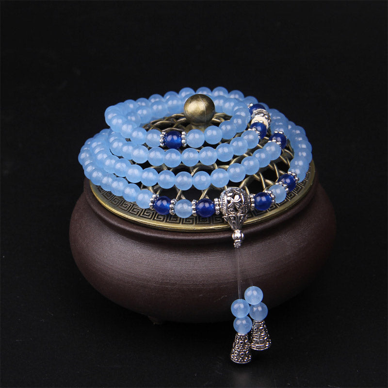 Buddha Stones108ビーズ ブルークリスタル ヒーリングブレスレットMala