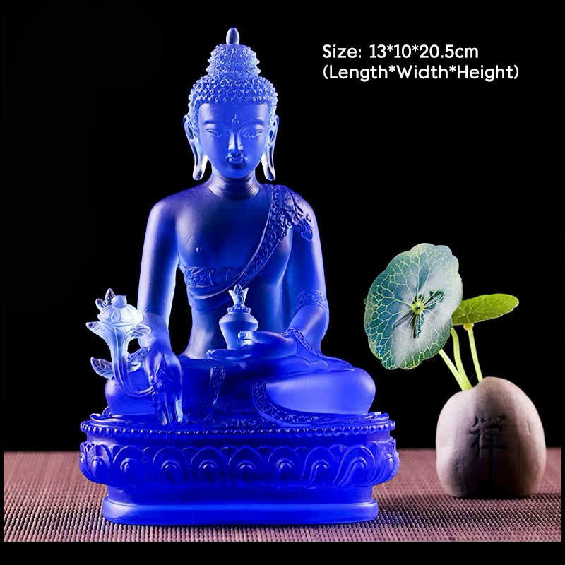 Buddha Stones薬師如来 手作り 瑠璃水晶 芸術作品 慈悲の像 自宅 オフィス 供物 装飾 - 13×10×20.5cm - 薬師如来 - image 11
