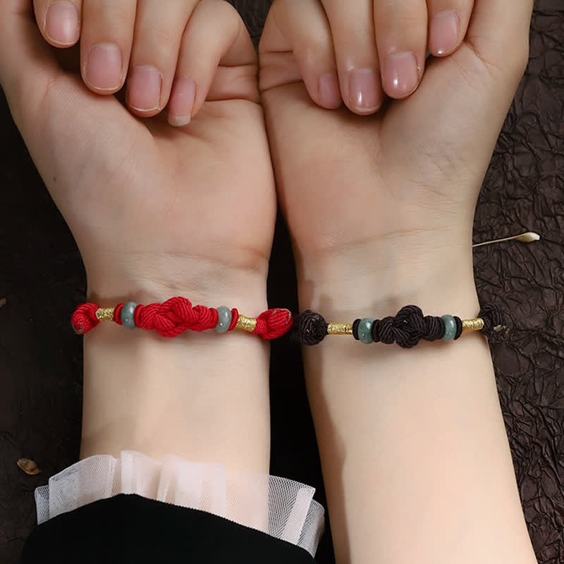 Buddha Stones 赤い糸 カップルブレスレット 翡翠入り 開運 編み紐 ペアアクセサリー