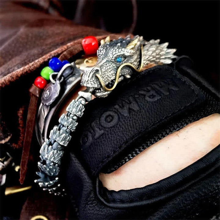 Buddha Stones北欧 ドラゴン ハンドメイド お守り 幸運 保護 チェーン ブレスレット