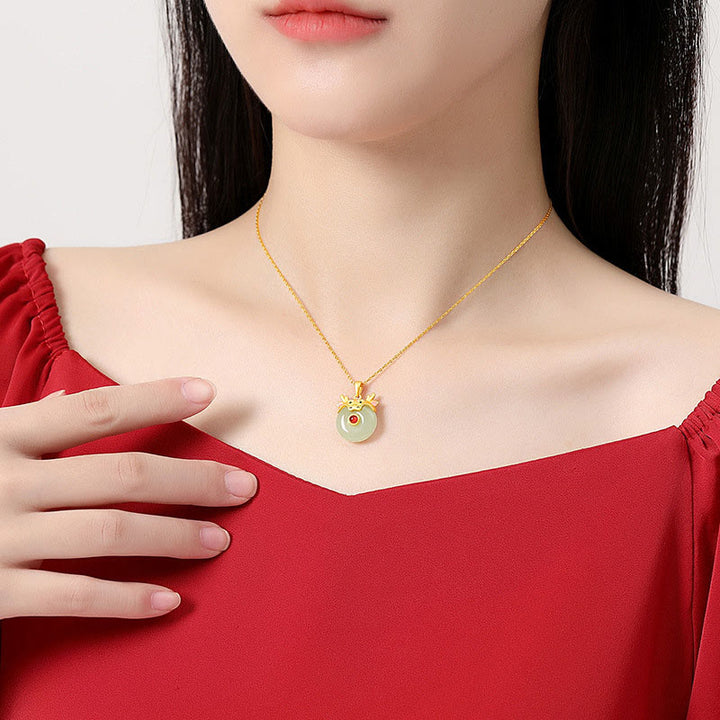 Buddha Stones925 スターリングシルバー 和田翡翠 中国十二支 龍年 赤瑪瑙 幸運の守護ネックレスペンダント