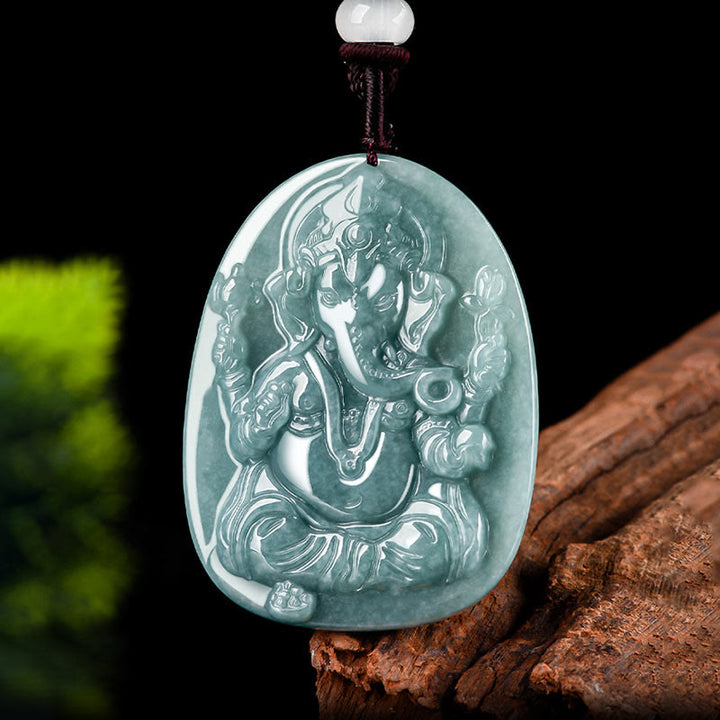Buddha Stones天然翡翠 ガネーシャ ガンパティ 象の守護お守りネックレスペンダント - image 7