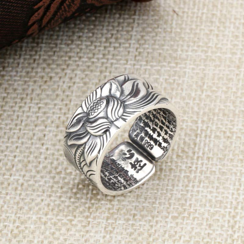Buddha Stones999 スターリングシルバー 蓮のシンボル 般若心経 守護リング