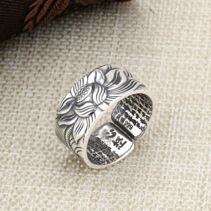 Buddha Stones999 スターリングシルバー 蓮のシンボル 般若心経 守護リング