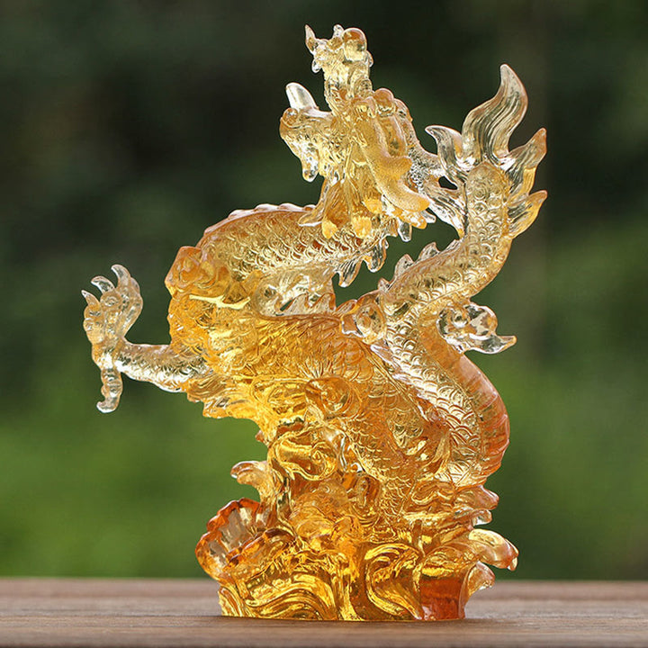 Buddha Stones手作り 中国の十二支 黄龍 琉璃 クリスタルアートピース 幸運の守護 自宅 オフィス 装飾