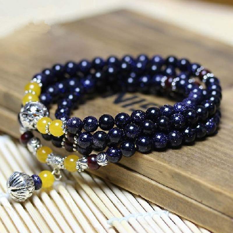 Buddha Stonesブルーサンドストーン 富のチャームブレスレットMala