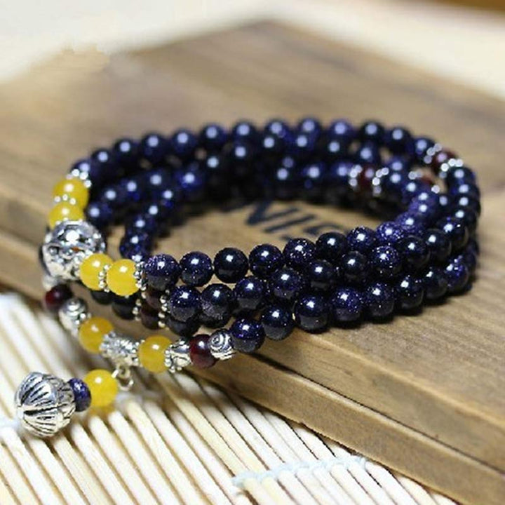 Buddha Stonesブルーサンドストーン 富のチャームブレスレットMala