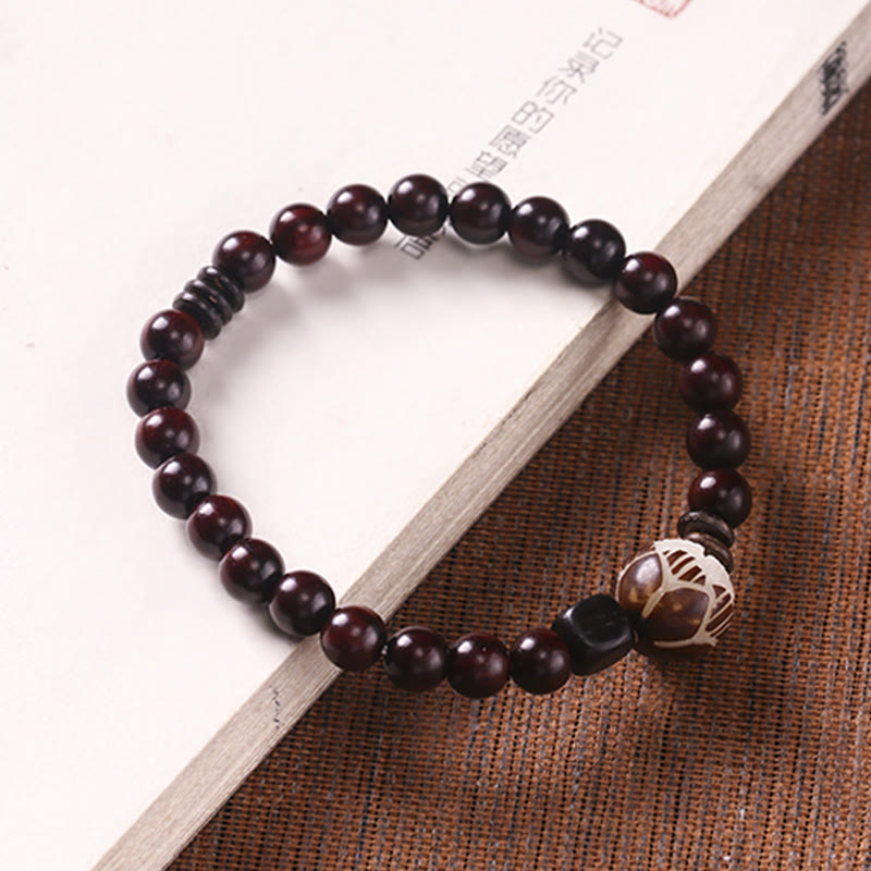 Buddha Stones小葉紫檀菩提樹 彫刻護身ダブルラップブレスレット