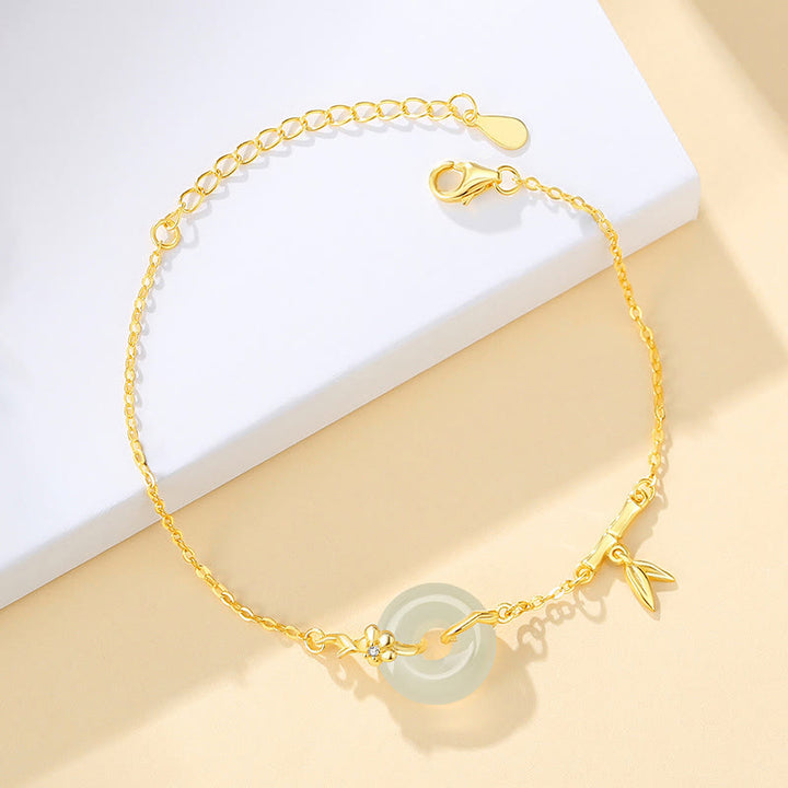 Buddha Stones925 スターリングシルバー 和田翡翠 カルセドニー 平和バックル 竹の葉 繁栄チェーンブレスレット