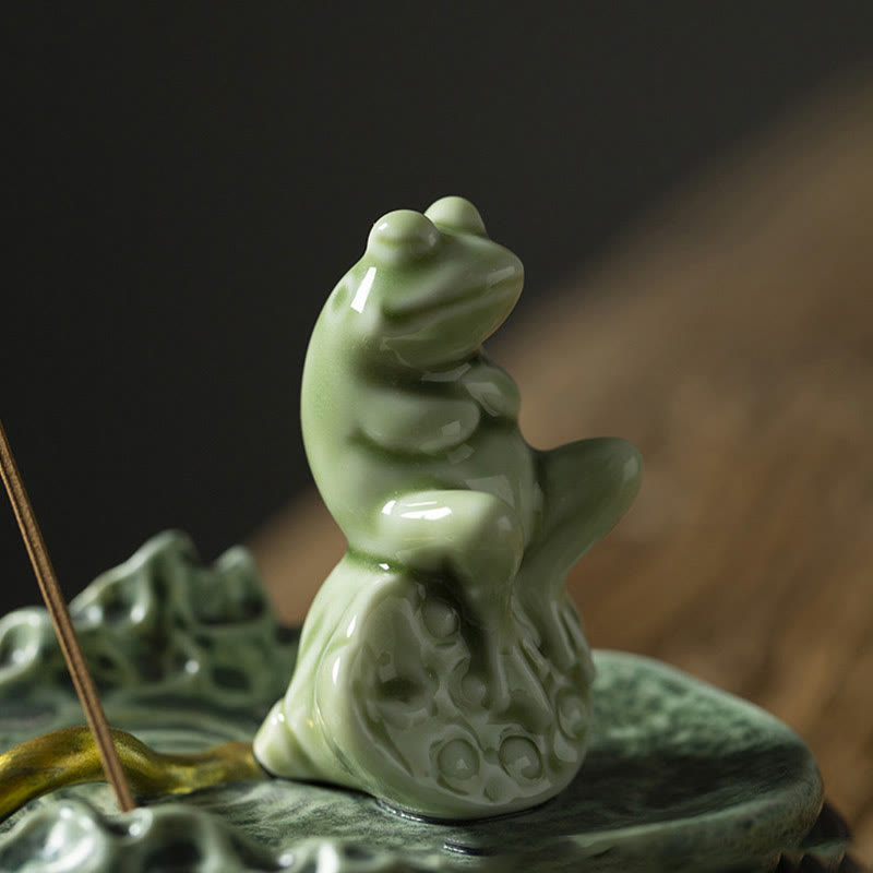 Buddha Stones葉 瞑想 カエル柄 癒し 陶器 香炉 装飾