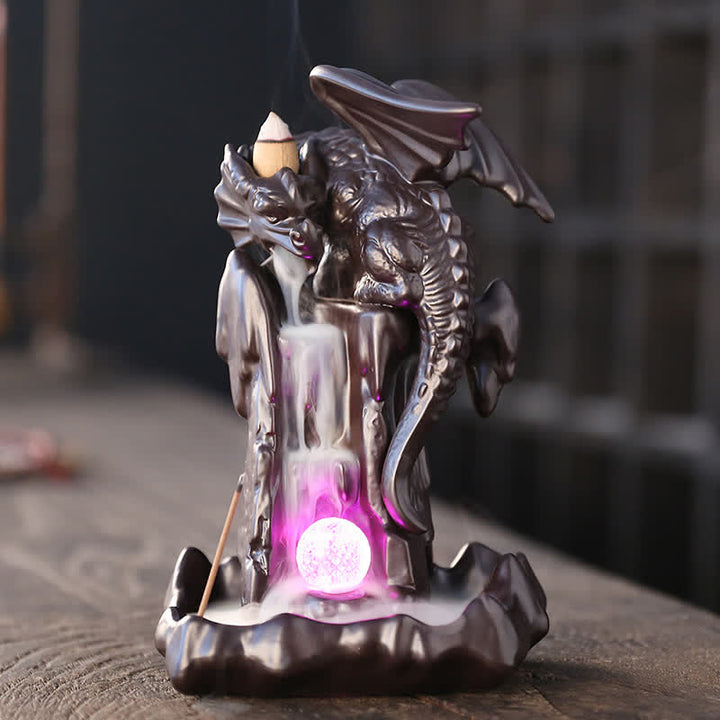 北欧風ドラゴンセラミック逆流煙噴水瞑想ヒーリング香炉LEDボールデコレーション