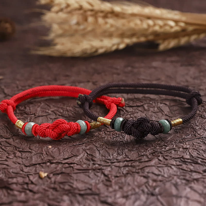 Buddha Stones 赤い糸 カップルブレスレット 翡翠入り 開運 編み紐 ペアアクセサリー