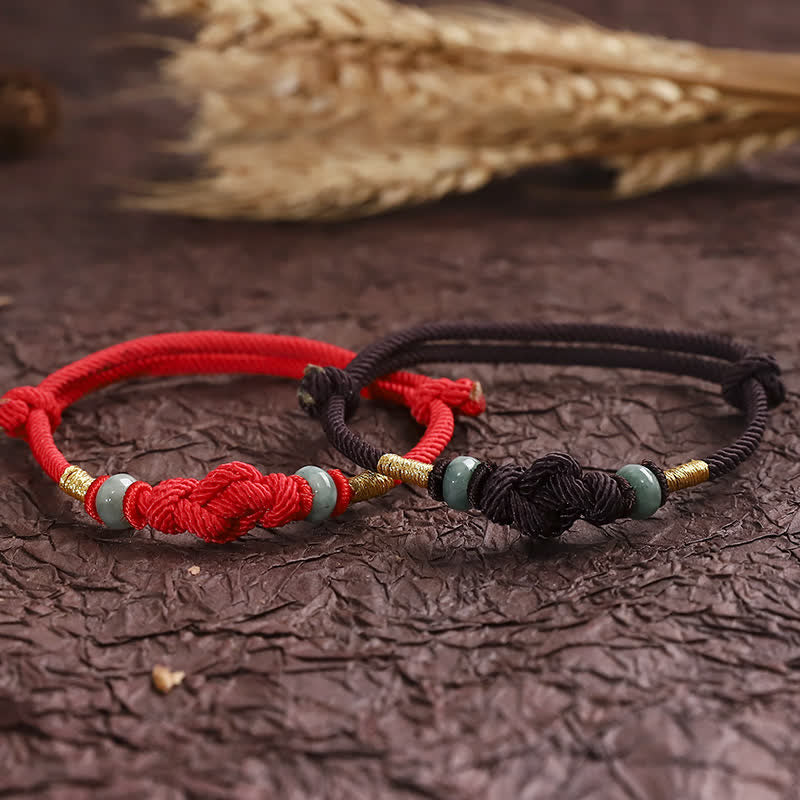 Buddha Stones 赤い糸 カップルブレスレット 翡翠入り 開運 編み紐 ペアアクセサリー