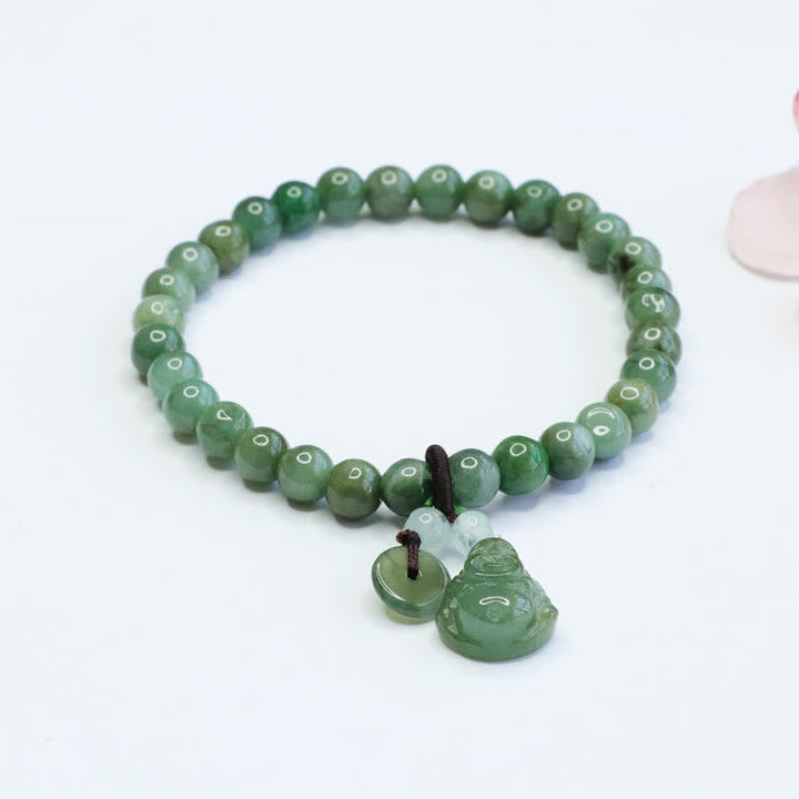 Buddha Stones笑う仏陀 シアン翡翠 ヒーリングブレスレット