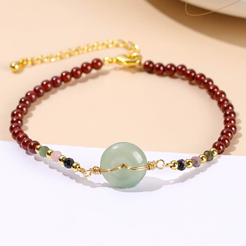Buddha Stones天然ガーネットピースバックルビーズカームブレスレット