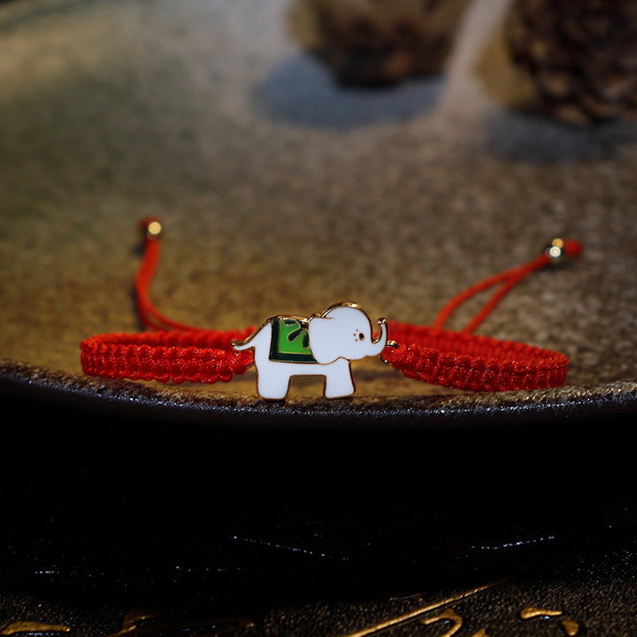 Buddha Stonesチベット手作り925スターリングシルバー幸運の象の赤紐ブレスレット