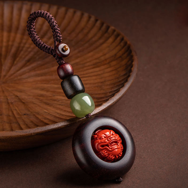 チベットのBuddha Stones、Om Mani Padme Hum、貔貅（ピクシウ）銅貨、小葉、紅檀、辰砂、守護キーチェーン