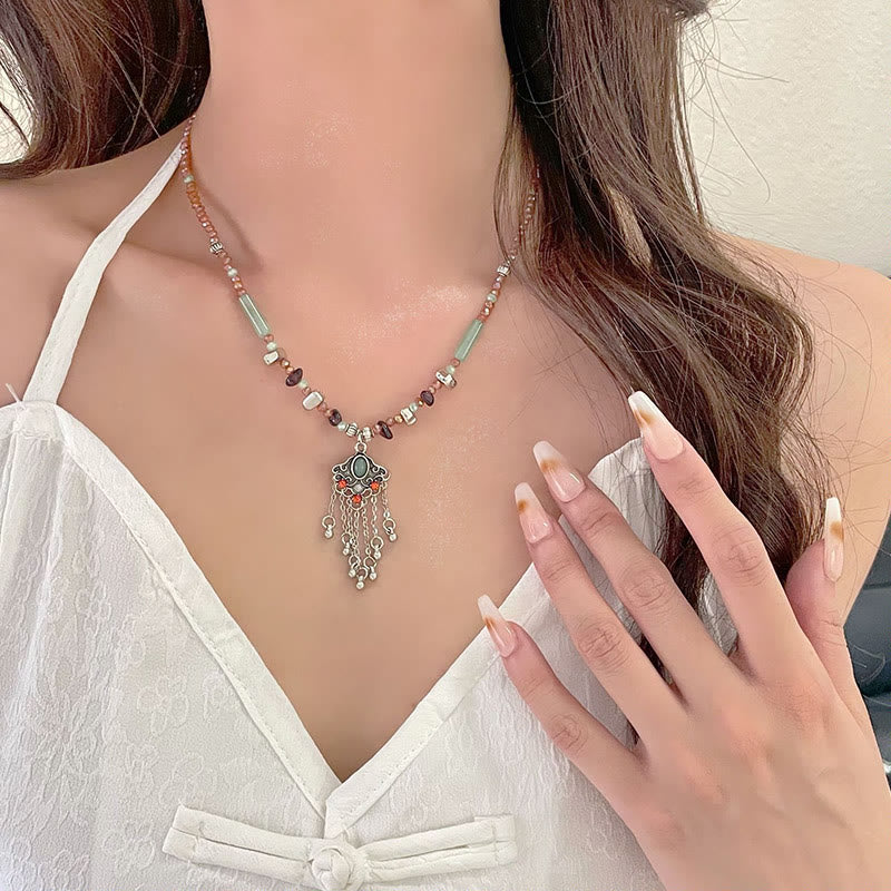 Buddha Stonesチベット水晶石 銅製 幸運のタッセルネックレスペンダント