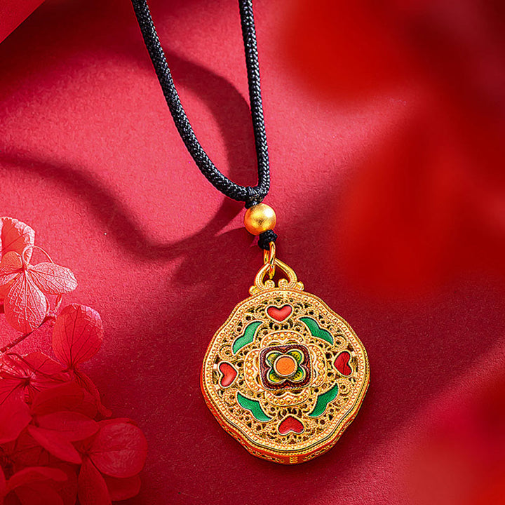 Buddha Stonesの花と愛のハートの銅製富のネックレスペンダント