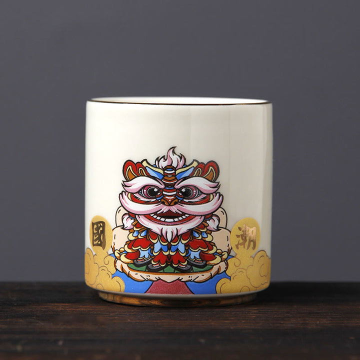 Buddha Stonesヴィンテージ 梅の花 松 竹 鳳凰 麒麟 獅子舞 陶器 ティーカップ ティーカップ