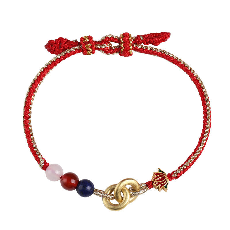 Buddha Stones925 スターリングシルバー ダブル平和のお守りチャーム蓮 縁起の良いブレスレット