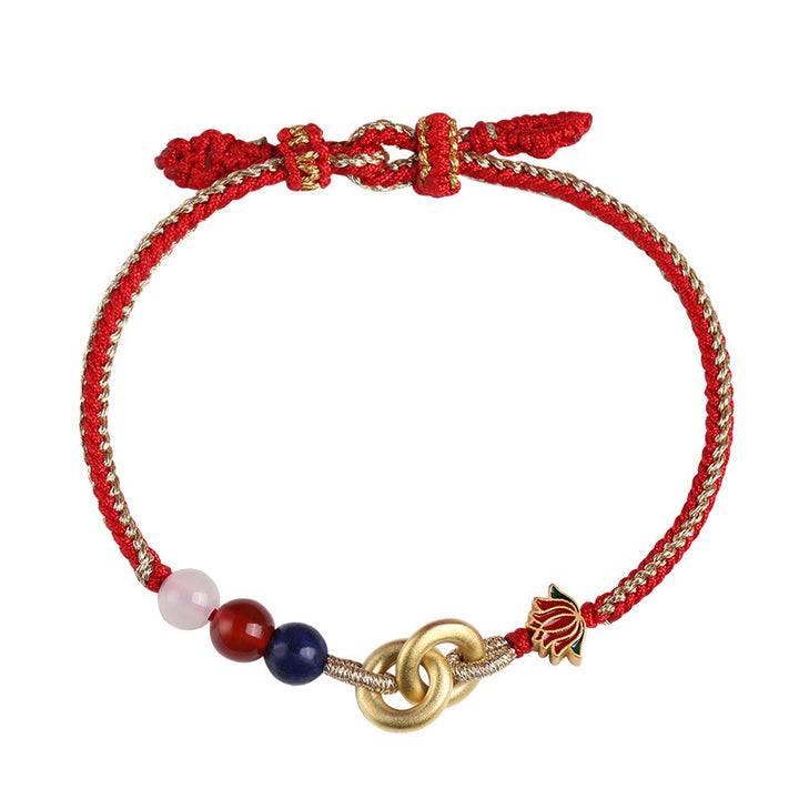 Buddha Stones925 スターリングシルバー ダブル平和のお守りチャーム蓮 縁起の良いブレスレット