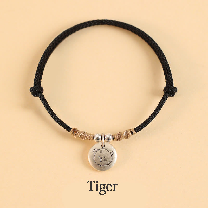 Buddha Stonesハンドメイド999スターリングシルバードラゴン年かわいい中国の十二支幸運編みブレスレット