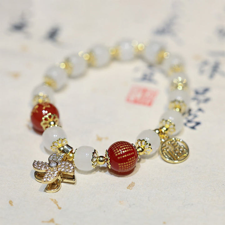 Buddha Stones風車中国ロックチャームフーキャラクター祝福ブレスレット