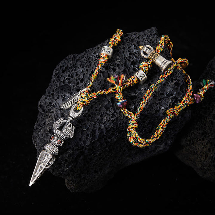 Buddha Stonesチベット ハンドメイド 925 スターリングシルバー ドルジェ ヴァジュラオーム・マニ・パドメ・フムフェザー ストレングス ネックレス ペンダント - ドルジェ/ヴァジュラ（悟り♥霊力） - image 1