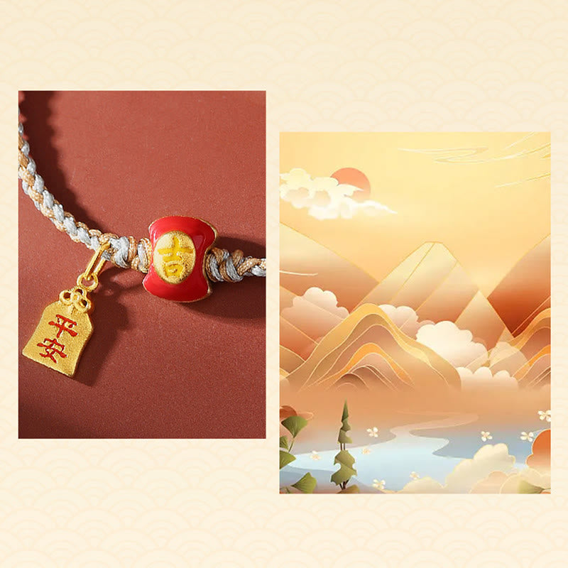 Buddha Stones925 スターリングシルバー ハンドメイド 縁起の良い漢字の祝福編み紐ブレスレット