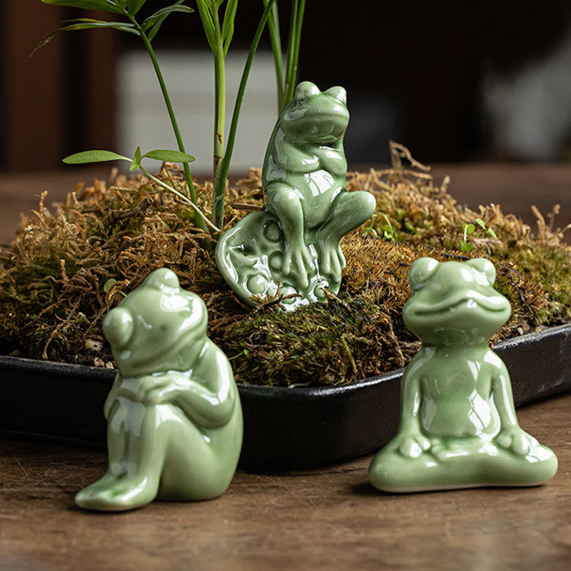 Buddha Stonesミニ 小型 瞑想 蓮 休憩 カエル 陶器 富 幸運 家庭用 ティーペット 置物 装飾